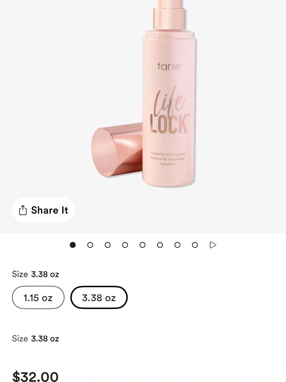 tarte Life Lock Hydrating Setting Spray — Rose Gold & White